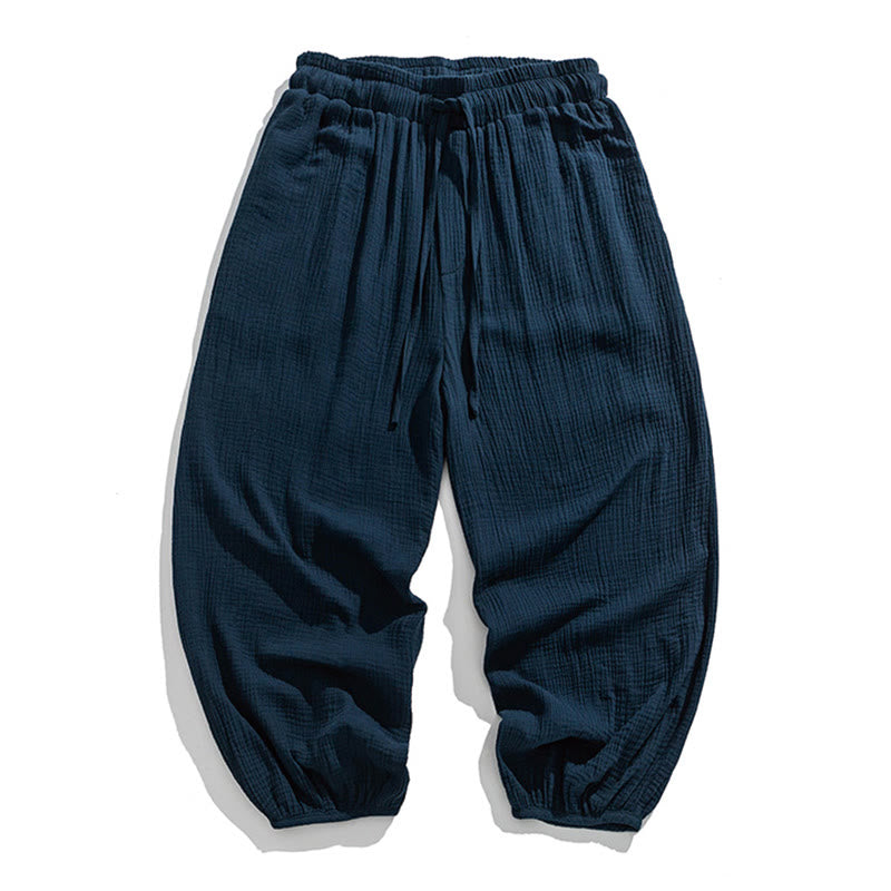 Nimara Ritual Soft Solid Color Drawstring Cotton Men's Pants With Pockets