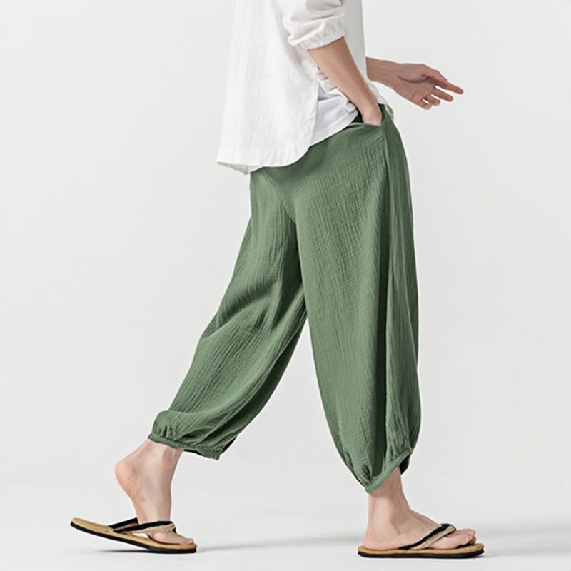 Nimara Ritual Soft Solid Color Drawstring Cotton Men's Pants With Pockets