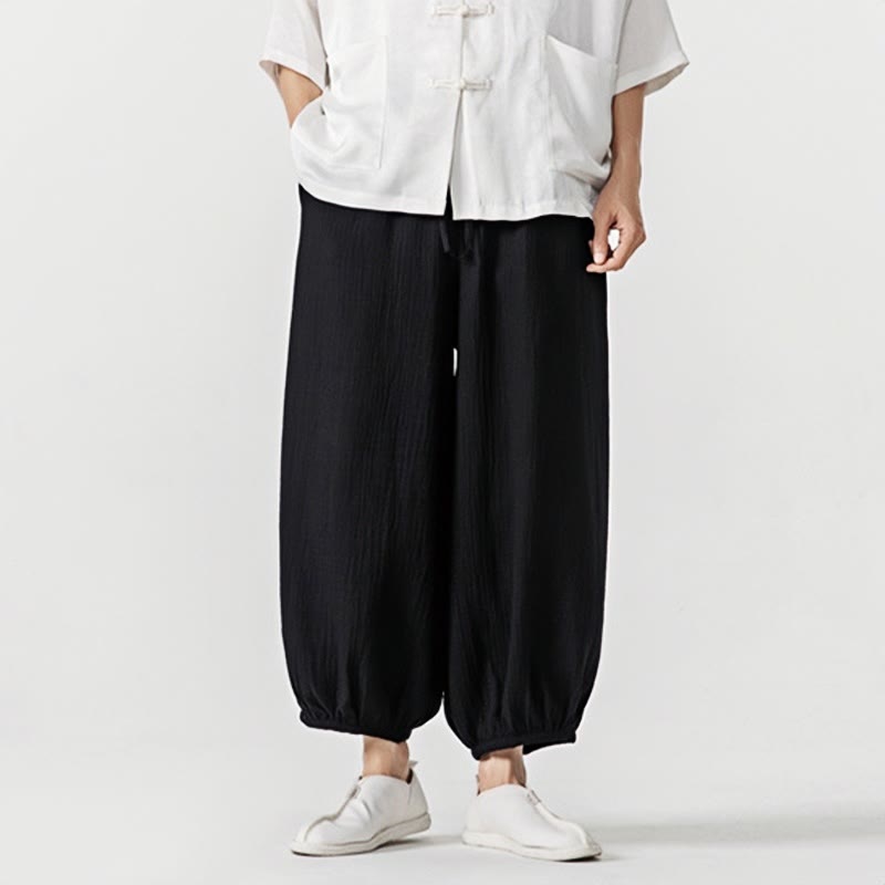 Nimara Ritual Soft Solid Color Drawstring Cotton Men's Pants With Pockets