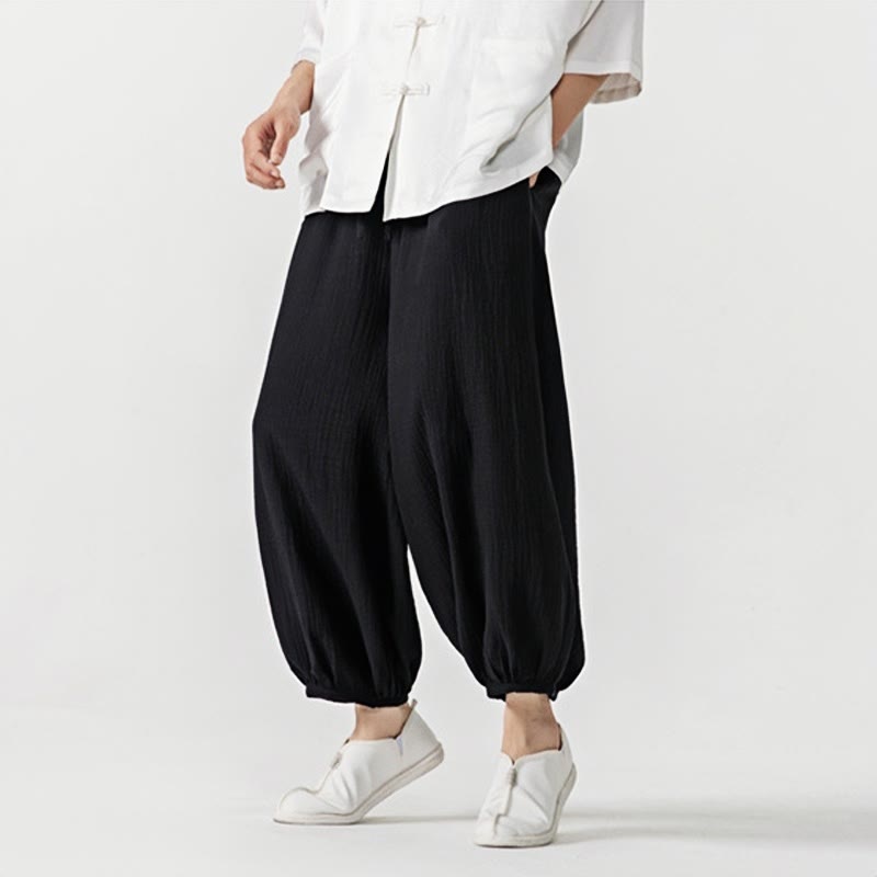 Nimara Ritual Soft Solid Color Drawstring Cotton Men's Pants With Pockets