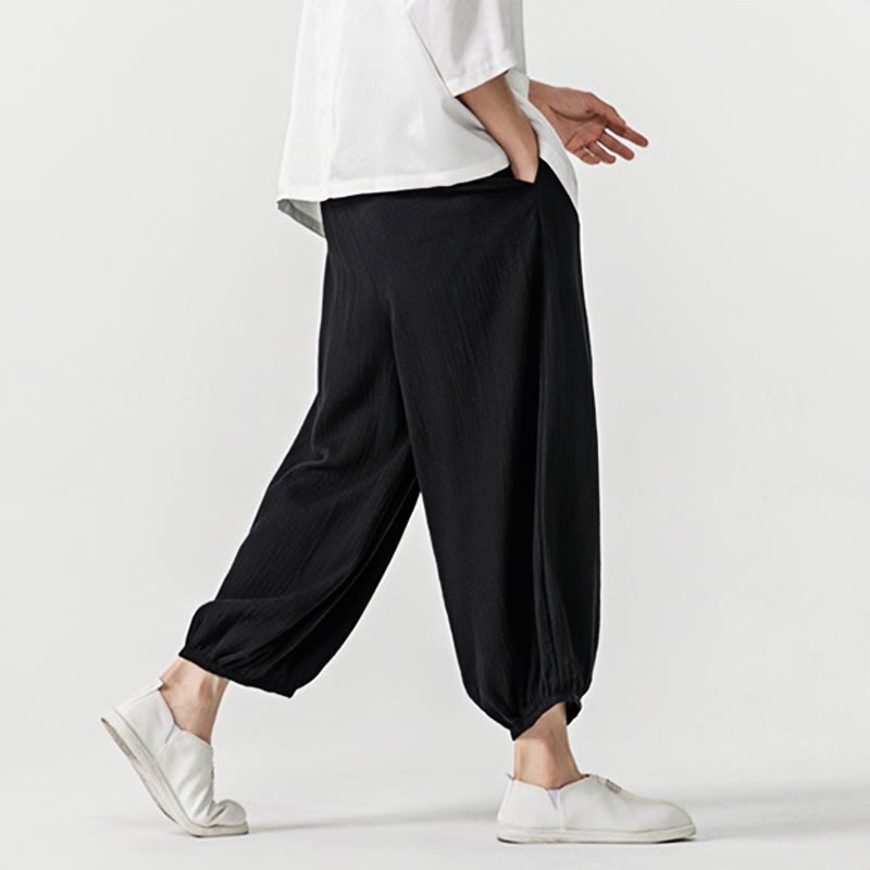 Nimara Ritual Soft Solid Color Drawstring Cotton Men's Pants With Pockets