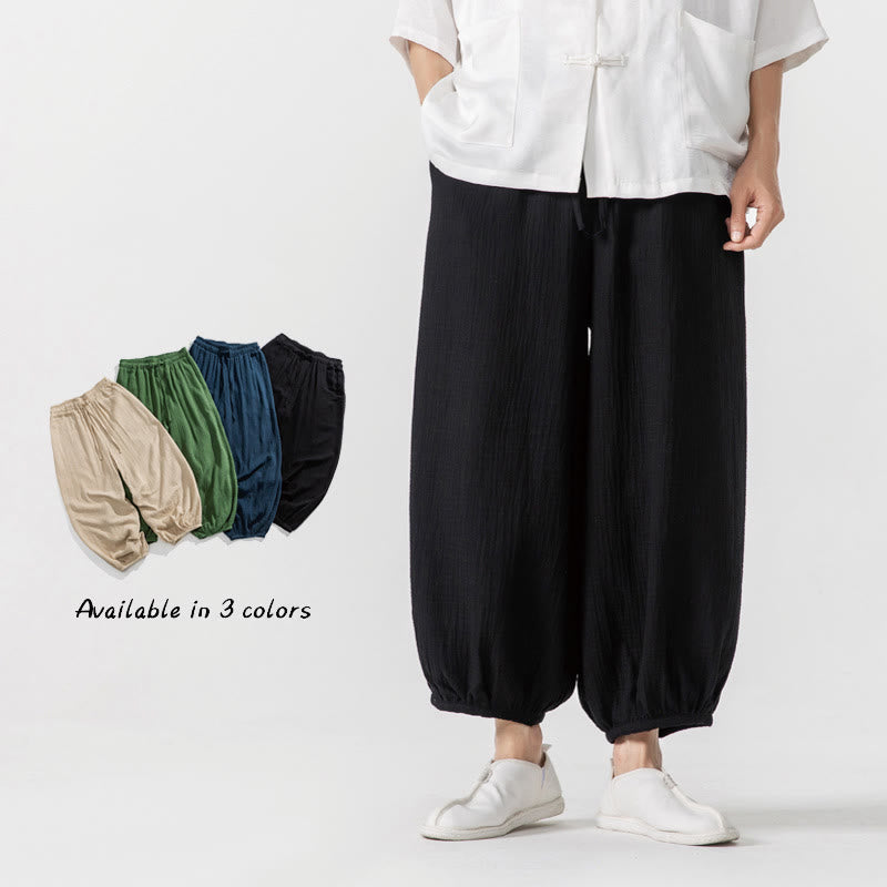 Nimara Ritual Soft Solid Color Drawstring Cotton Men's Pants With Pockets
