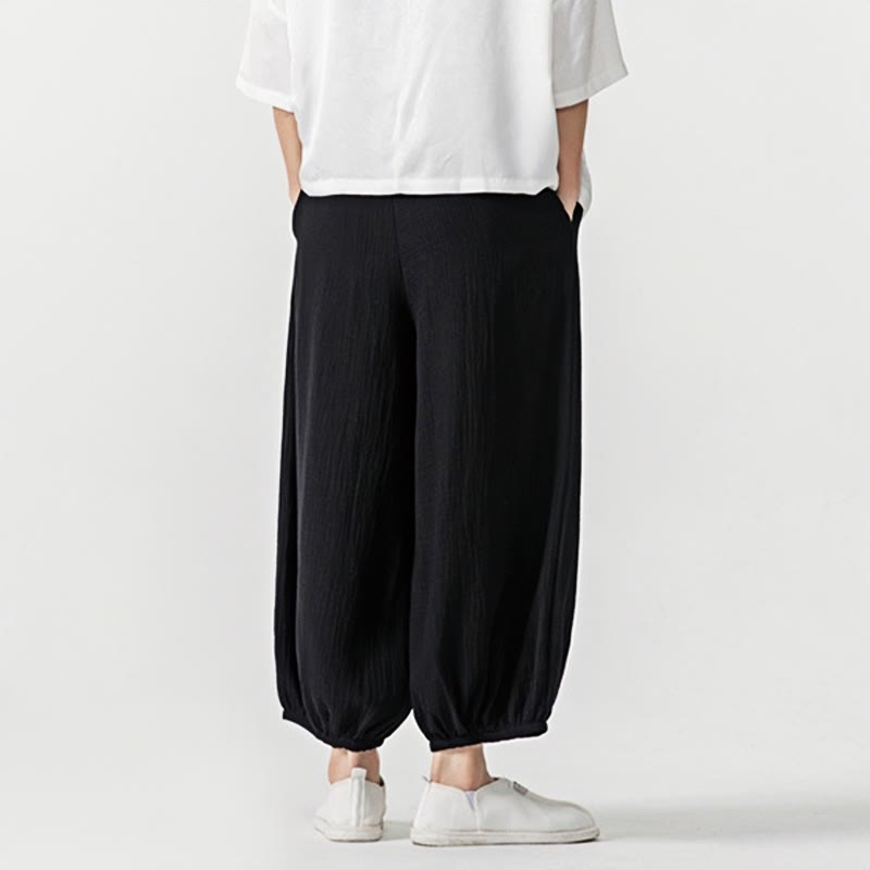 Nimara Ritual Soft Solid Color Drawstring Cotton Men's Pants With Pockets