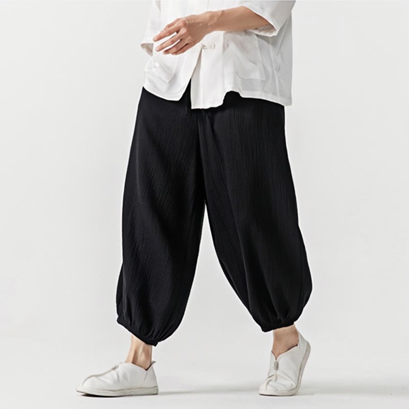 Nimara Ritual Soft Solid Color Drawstring Cotton Men's Pants With Pockets