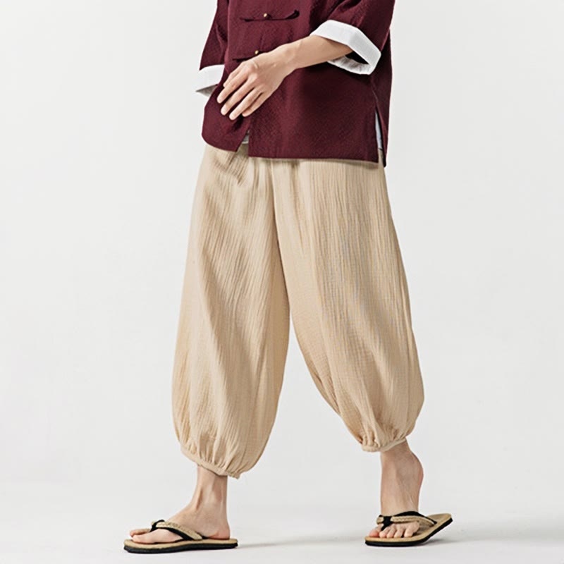 Nimara Ritual Soft Solid Color Drawstring Cotton Men's Pants With Pockets
