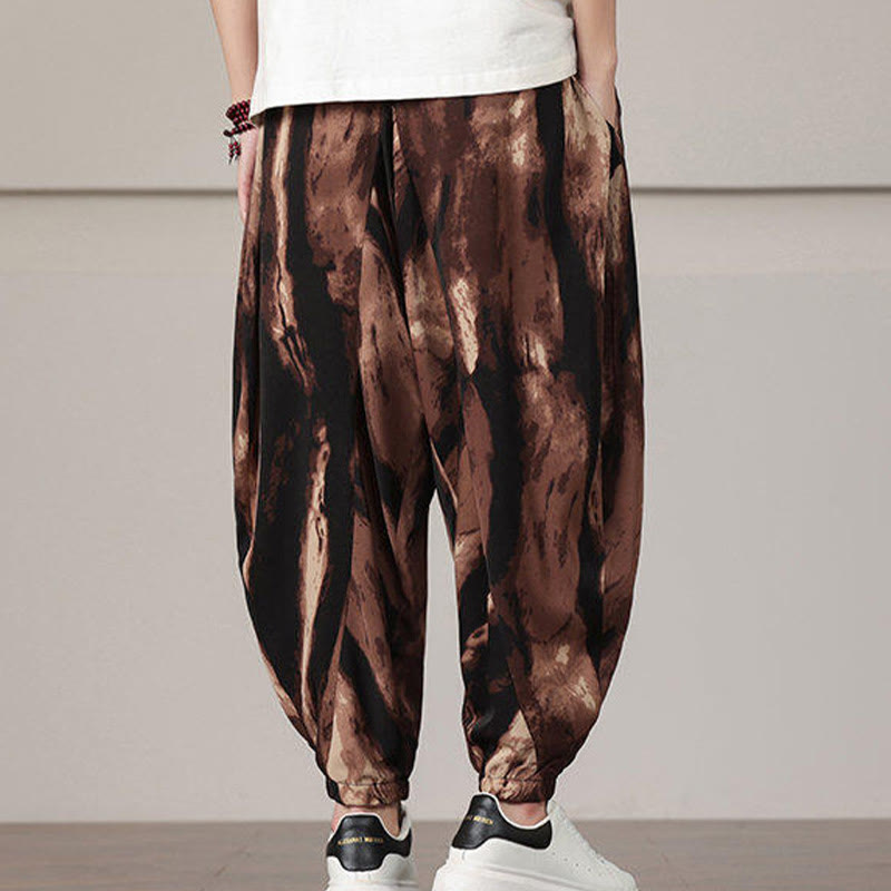 Nimara Ritual Stripe Pattern Drawstring Men's Harem Pants With Pockets