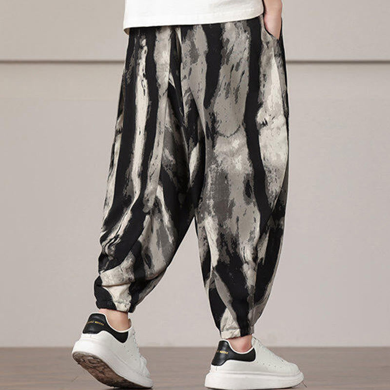 Nimara Ritual Stripe Pattern Drawstring Men's Harem Pants With Pockets