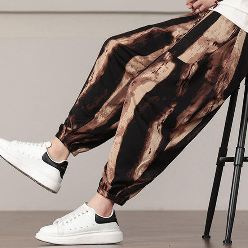 Nimara Ritual Stripe Pattern Drawstring Men's Harem Pants With Pockets