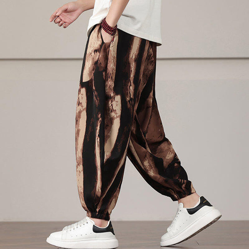 Nimara Ritual Stripe Pattern Drawstring Men's Harem Pants With Pockets