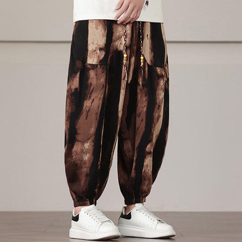 Nimara Ritual Stripe Pattern Drawstring Men's Harem Pants With Pockets