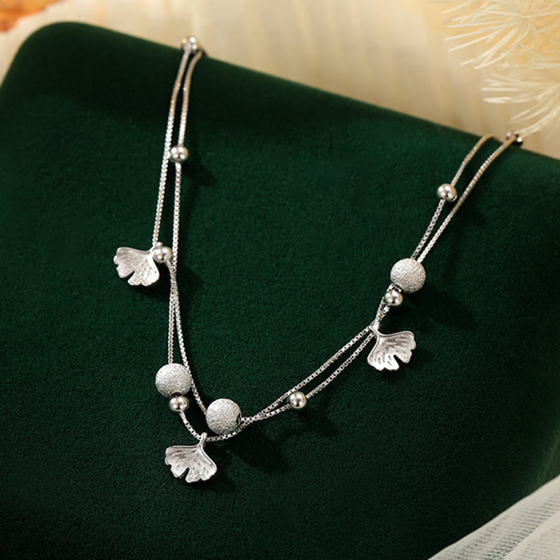 Nimara Ritual 925 Sterling Silver Ginkgo Leaf Double Layer Protection Anklet