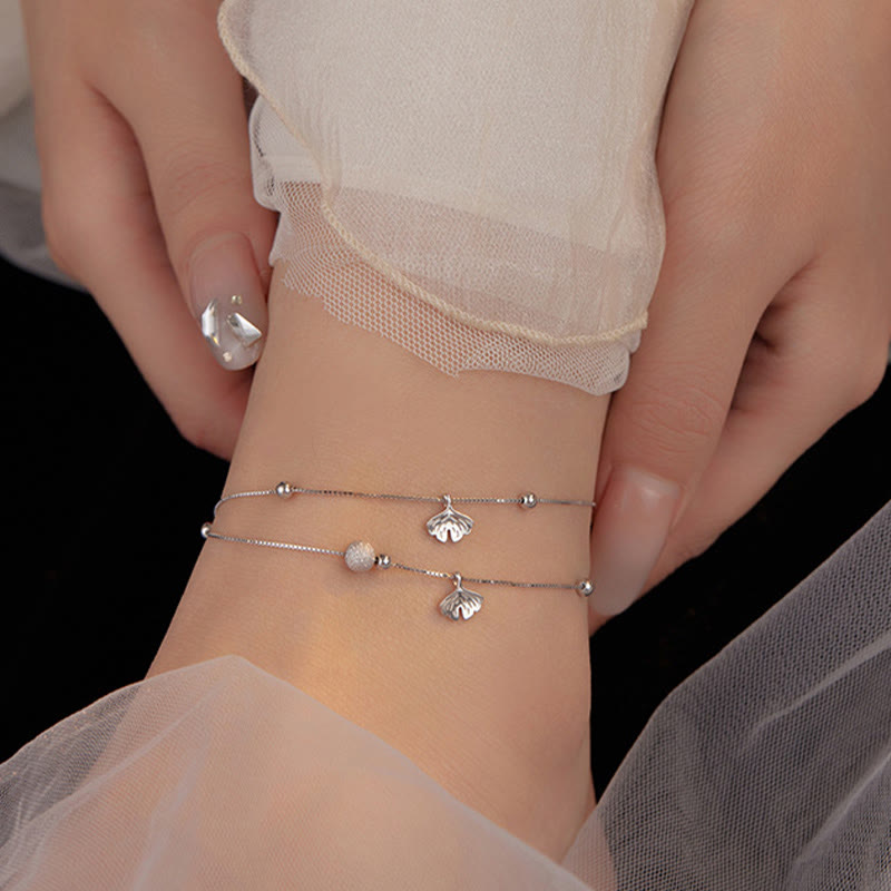 Nimara Ritual 925 Sterling Silver Ginkgo Leaf Double Layer Protection Anklet
