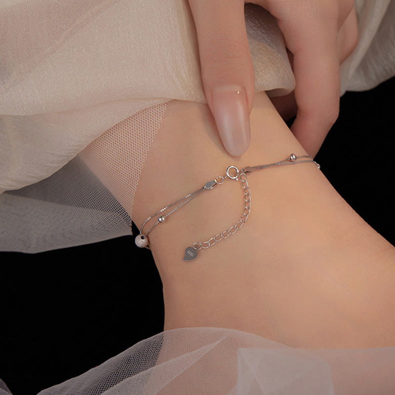 Nimara Ritual 925 Sterling Silver Ginkgo Leaf Double Layer Protection Anklet