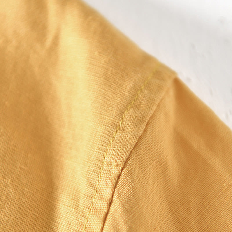 Nimara Ritual Summer Stand Collar Short Sleeve Cotton Linen Half Button Men's Shirt