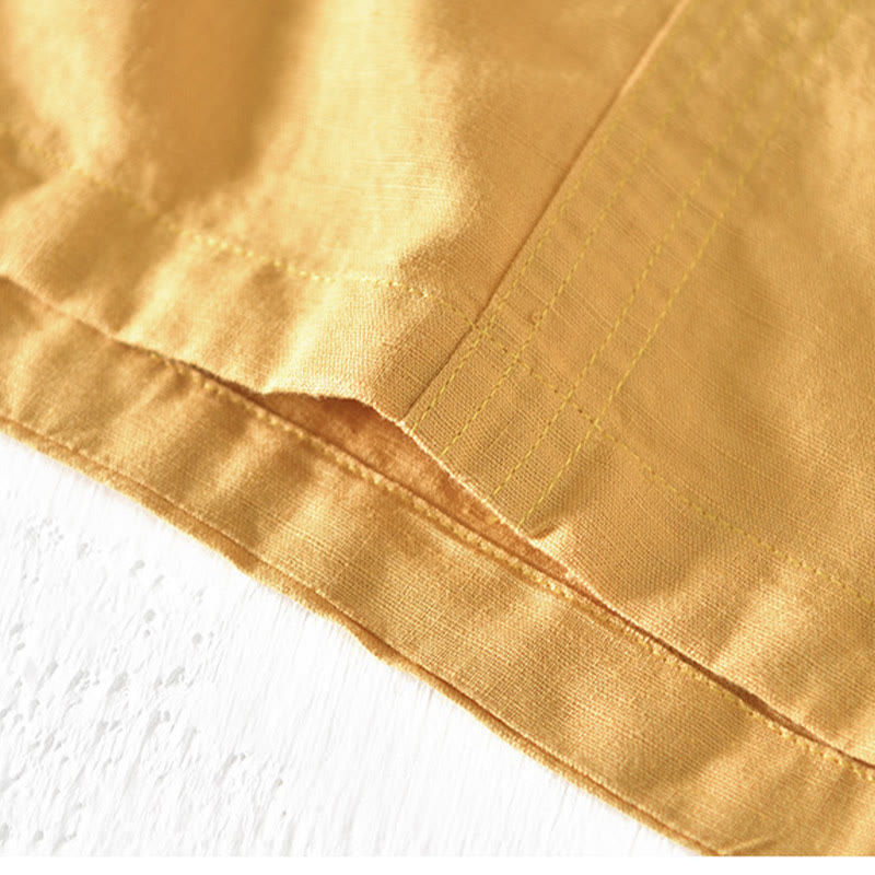 Nimara Ritual Summer Stand Collar Short Sleeve Cotton Linen Half Button Men's Shirt