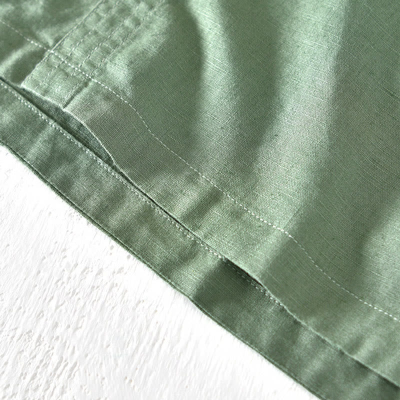 Nimara Ritual Summer Stand Collar Short Sleeve Cotton Linen Half Button Men's Shirt