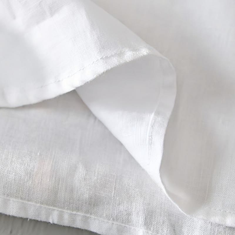 Nimara Ritual Daily Solid Color Stand Collar Half Sleeve Linen Half Button Men's Shirt