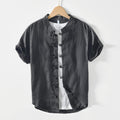 Nimara Ritual Daily Frog-Button Stand Collar Short Sleeve Linen Men's Shirt