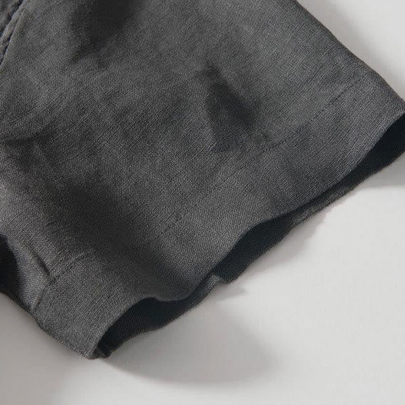 Nimara Ritual Daily Frog-Button Stand Collar Short Sleeve Linen Men's Shirt