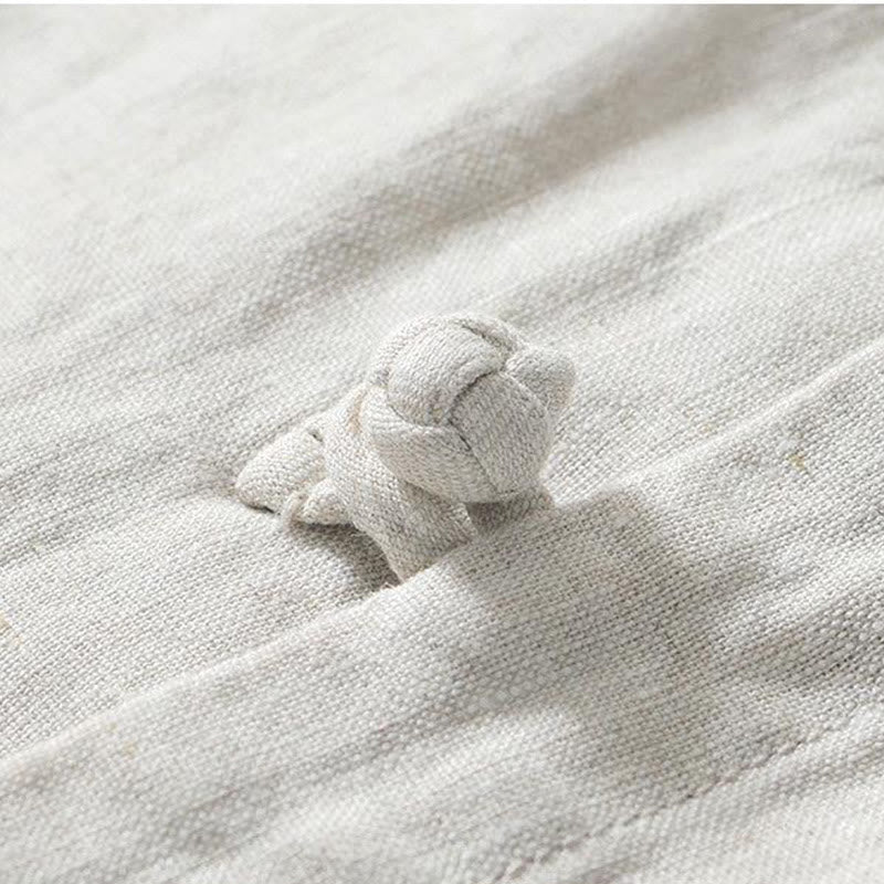 Nimara Ritual Daily Frog-Button Stand Collar Short Sleeve Linen Men's Shirt