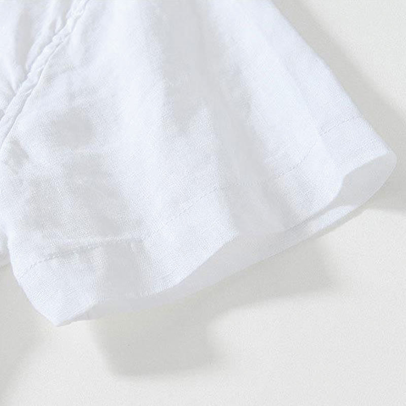 Nimara Ritual Daily Frog-Button Stand Collar Short Sleeve Linen Men's Shirt