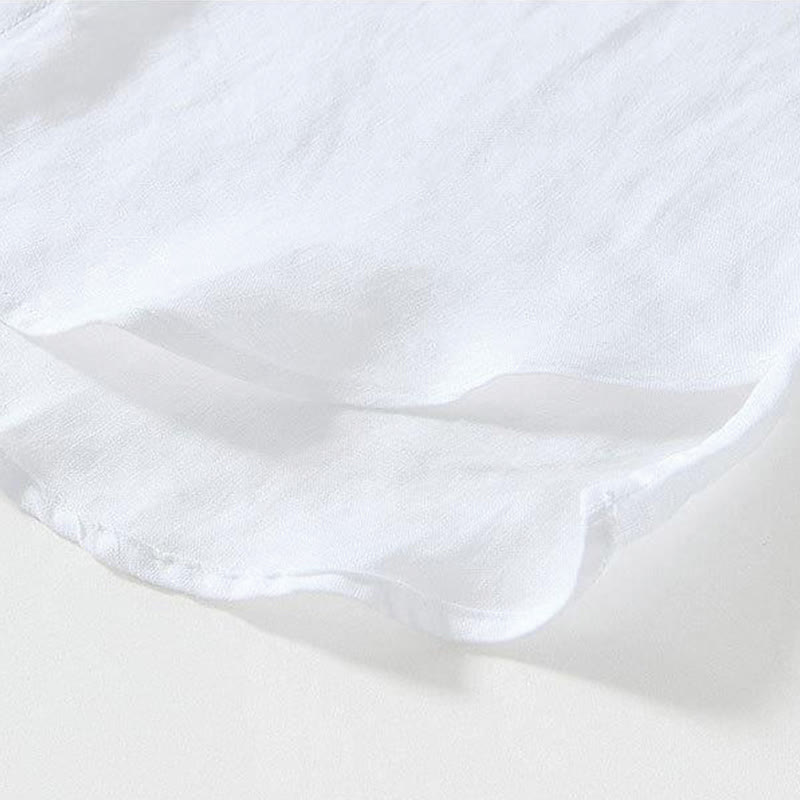 Nimara Ritual Daily Frog-Button Stand Collar Short Sleeve Linen Men's Shirt