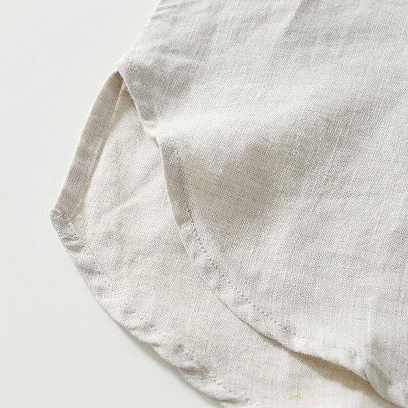 Nimara Ritual Daily Frog-Button Stand Collar Short Sleeve Linen Men's Shirt