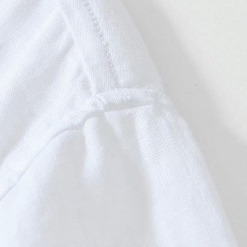 Nimara Ritual Daily Frog-Button Stand Collar Short Sleeve Linen Men's Shirt