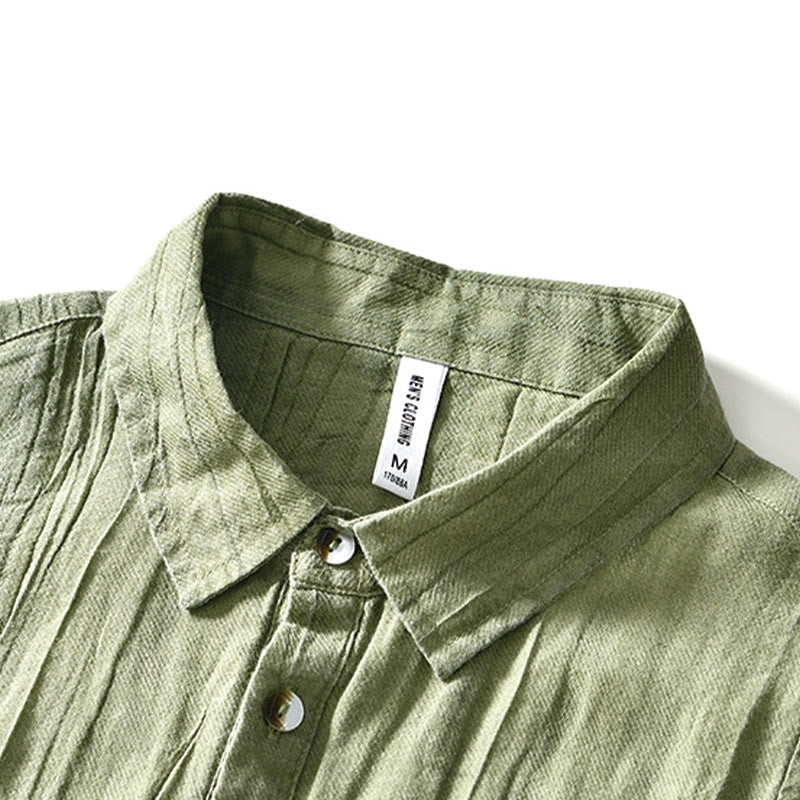 Nimara Ritual Causal Plain Lapel Ramie Linen Half Button Men's Shirt