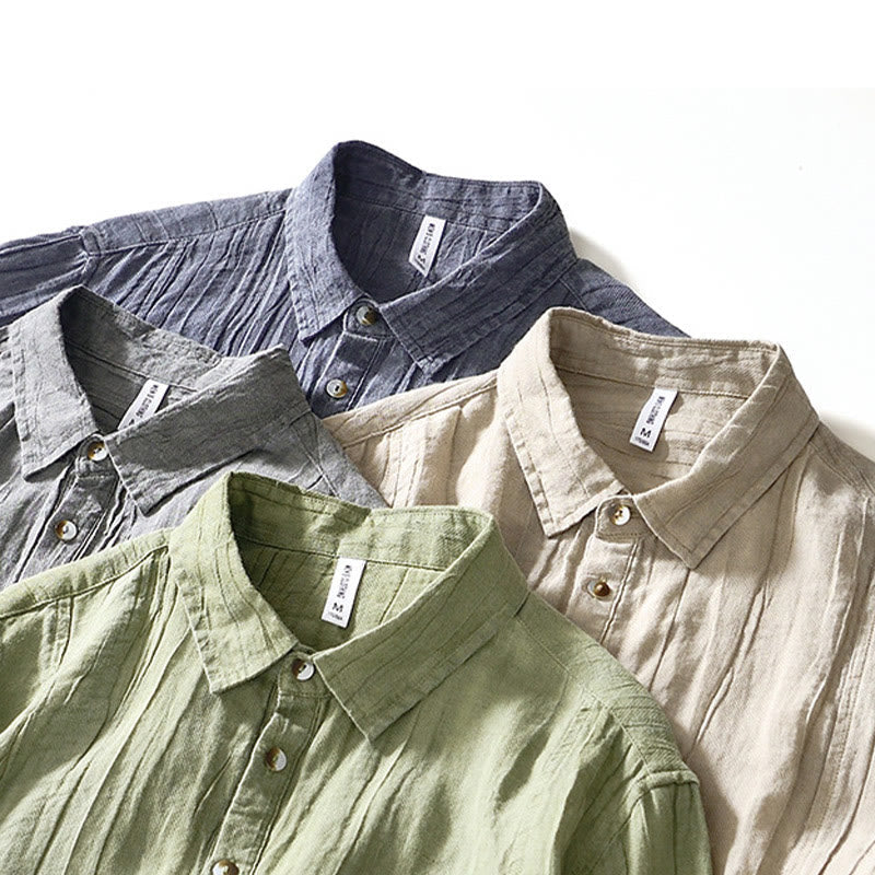 Nimara Ritual Causal Plain Lapel Ramie Linen Half Button Men's Shirt