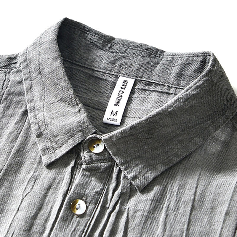 Nimara Ritual Causal Plain Lapel Ramie Linen Half Button Men's Shirt