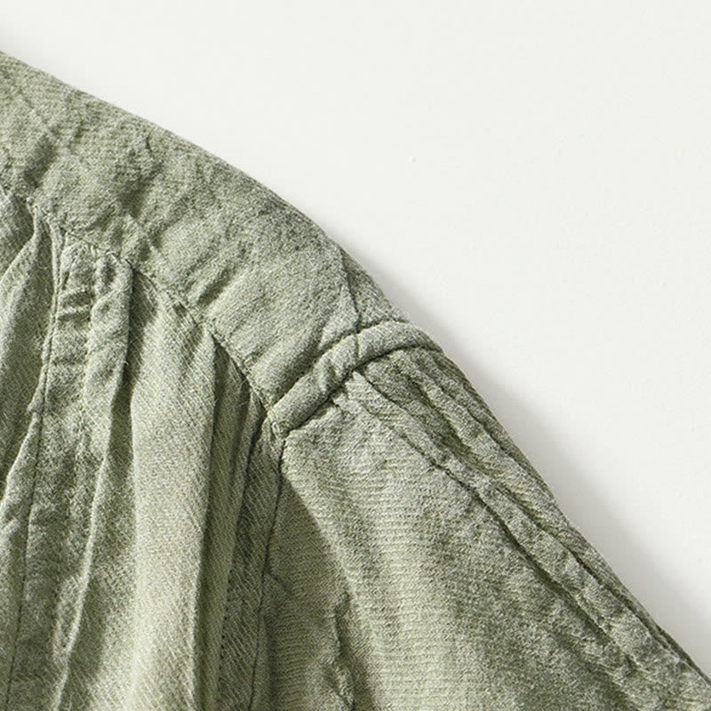 Nimara Ritual Causal Plain Lapel Ramie Linen Half Button Men's Shirt