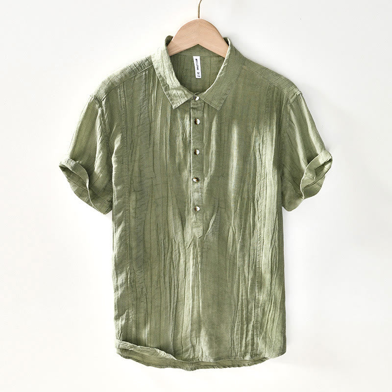 Nimara Ritual Causal Plain Lapel Ramie Linen Half Button Men's Shirt