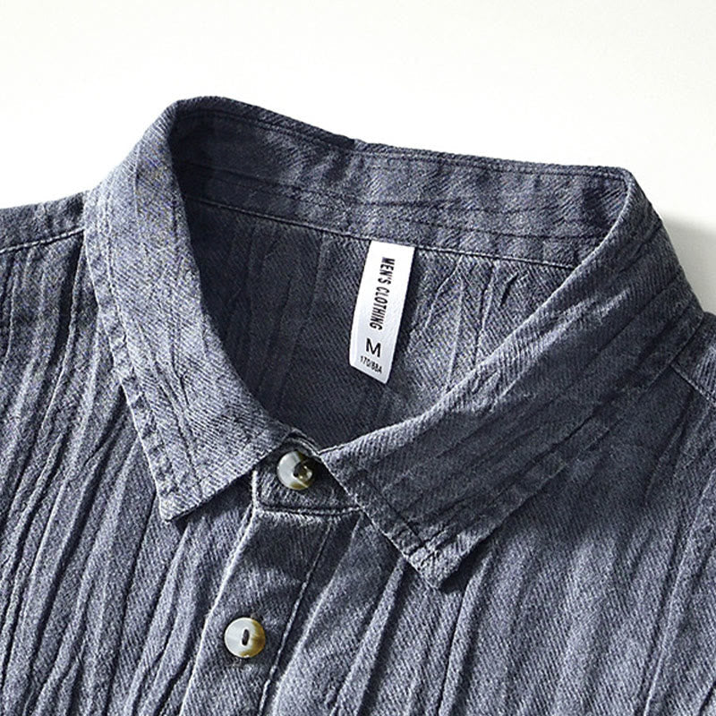 Nimara Ritual Causal Plain Lapel Ramie Linen Half Button Men's Shirt