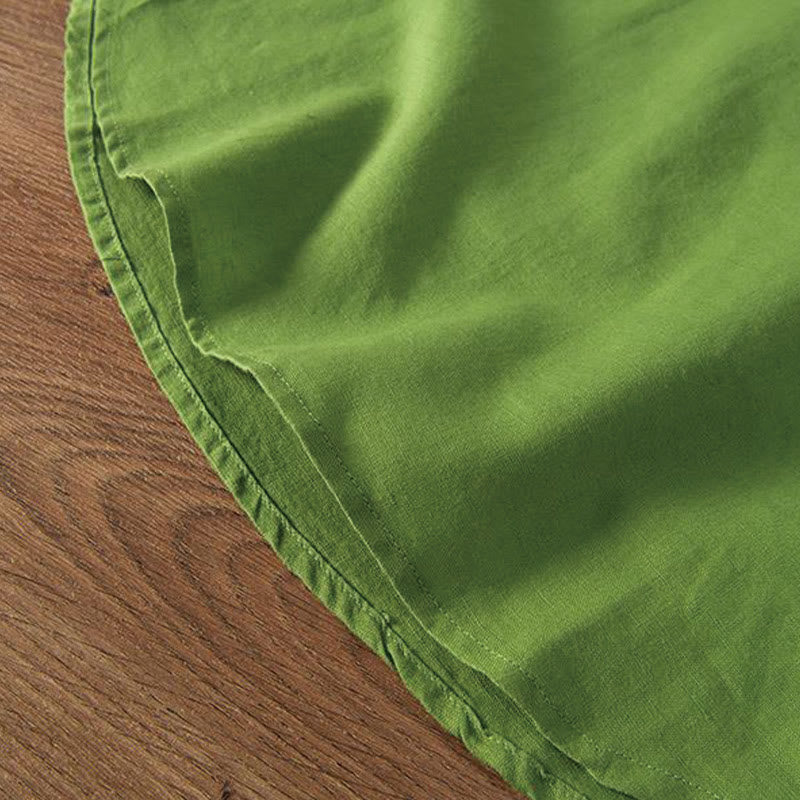Nimara Ritual Soft Embroidery Crane Pattern Stand Collar Cotton Linen Half Button Men's Shirt