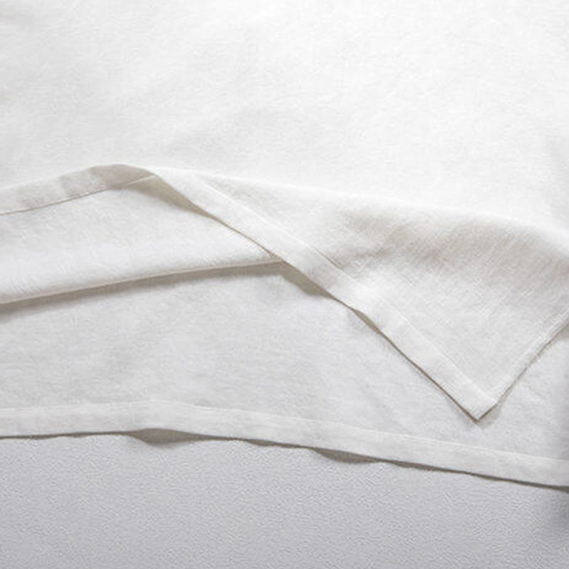 Nimara Ritual White Frog-button Linen Three Quarter Sleeve Men's Shirt