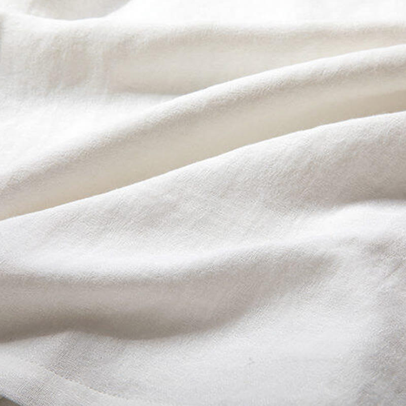 Nimara Ritual White Frog-button Linen Three Quarter Sleeve Men's Shirt