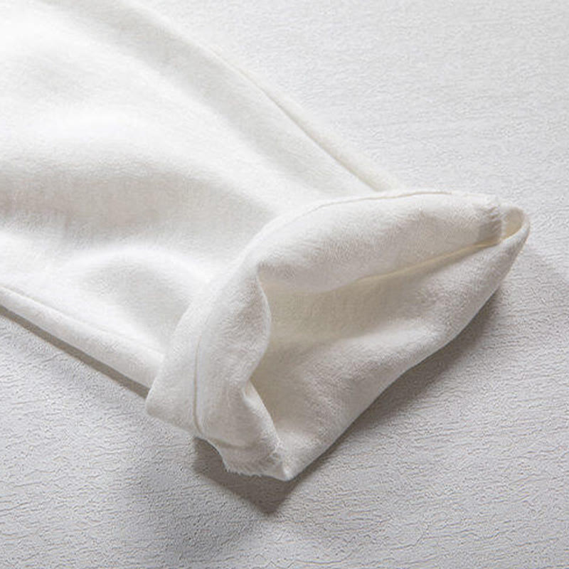 Nimara Ritual White Frog-button Linen Three Quarter Sleeve Men's Shirt