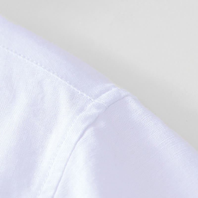 Nimara Ritual Soft Plain Frog-button Crew Neck Cotton Linen Half Button Men's Shirt