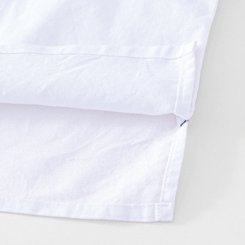 Nimara Ritual Soft Plain Frog-button Crew Neck Cotton Linen Half Button Men's Shirt