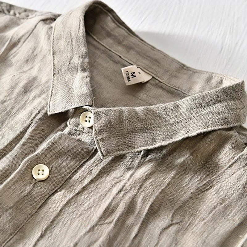 Nimara Ritual Simple Design Short Sleeve Lapel Linen Half Button Men's Shirt