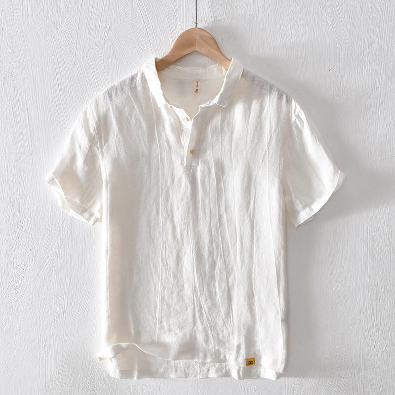 Nimara Ritual Simple Design Short Sleeve Lapel Linen Half Button Men's Shirt