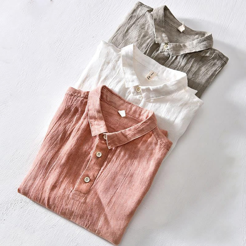 Nimara Ritual Simple Design Short Sleeve Lapel Linen Half Button Men's Shirt