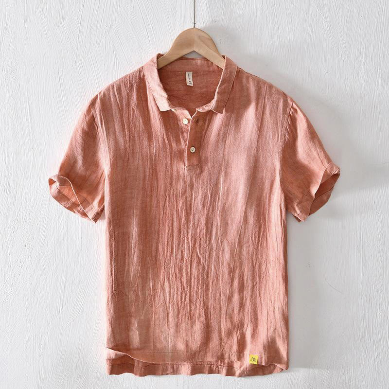 Nimara Ritual Simple Design Short Sleeve Lapel Linen Half Button Men's Shirt