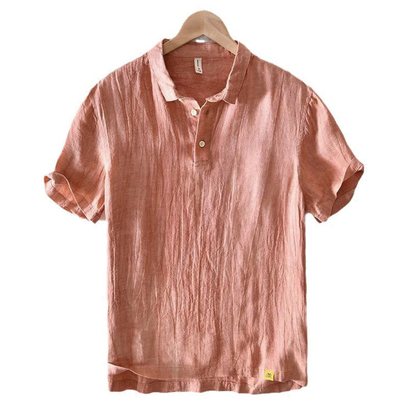 Nimara Ritual Simple Design Short Sleeve Lapel Linen Half Button Men's Shirt