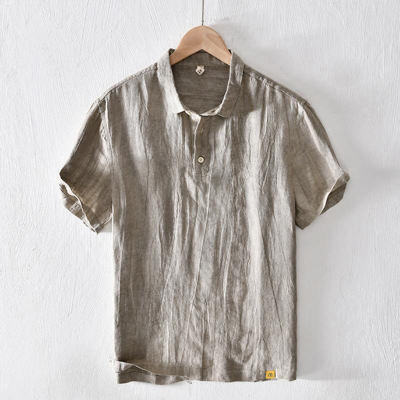 Nimara Ritual Simple Design Short Sleeve Lapel Linen Half Button Men's Shirt