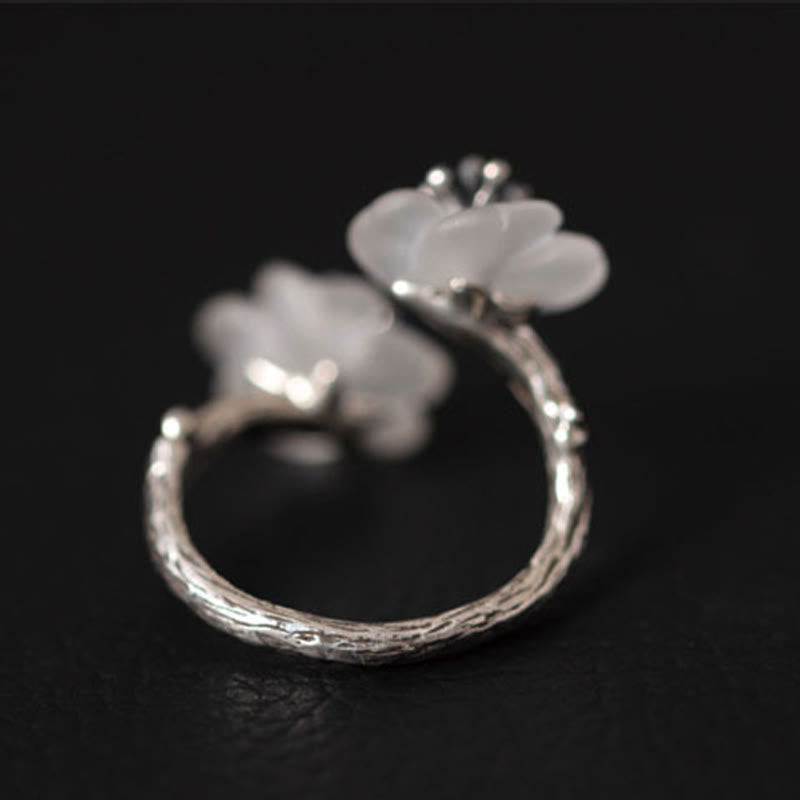 Nimara Ritual 925 Sterling Silver White Crystal Double Plum Blossom Flower Adjustable Protection Ring