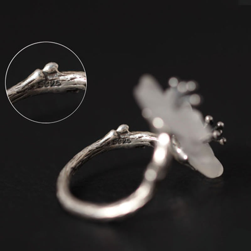 Nimara Ritual 925 Sterling Silver White Crystal Double Plum Blossom Flower Adjustable Protection Ring