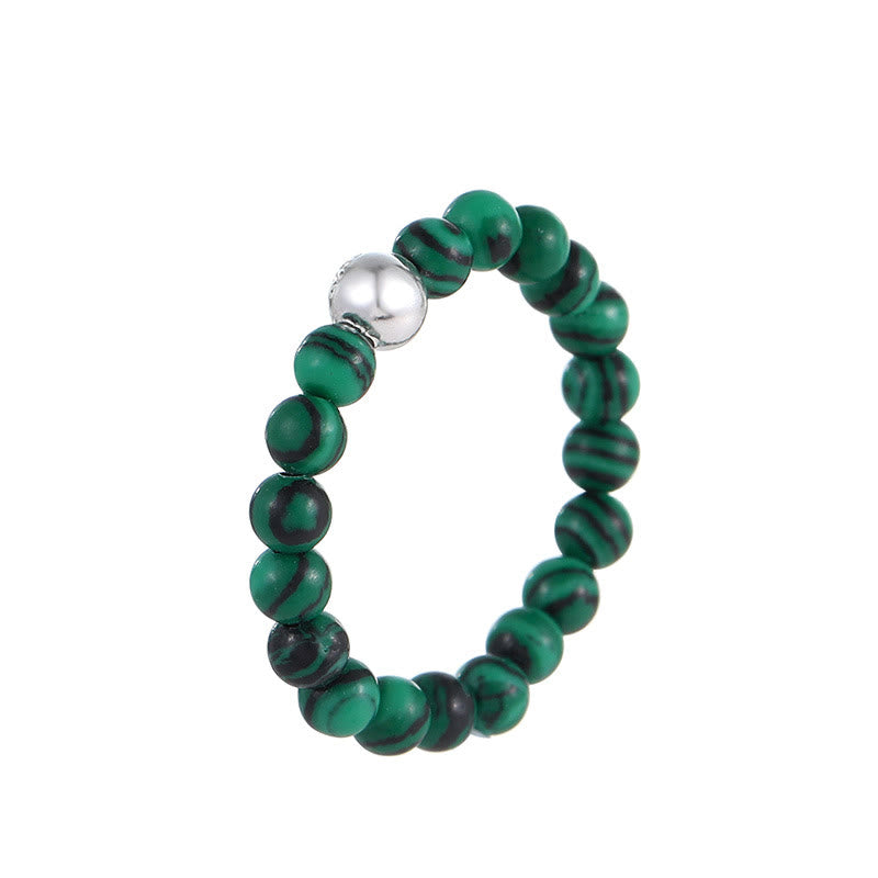 Nimara Ritual 925 Sterling Silver Crystal Beads White Jade Black Onyx Blessing Elastic Ring