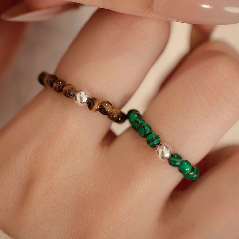 Nimara Ritual 925 Sterling Silver Crystal Beads White Jade Black Onyx Blessing Elastic Ring